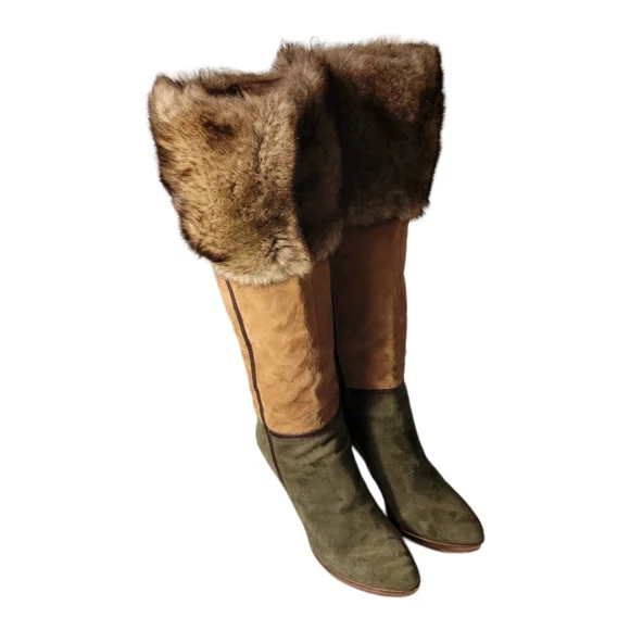 b. makowsky Shoes 7m Military Color Block Olive Green Stiletto Fur Boots B Makowsky 7mdesigner Poshmark